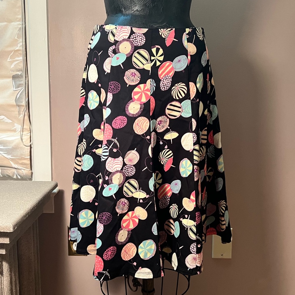 Rare Y2K Kitsch Colorful Umbrella A-Line Cotton Skirt Size Small